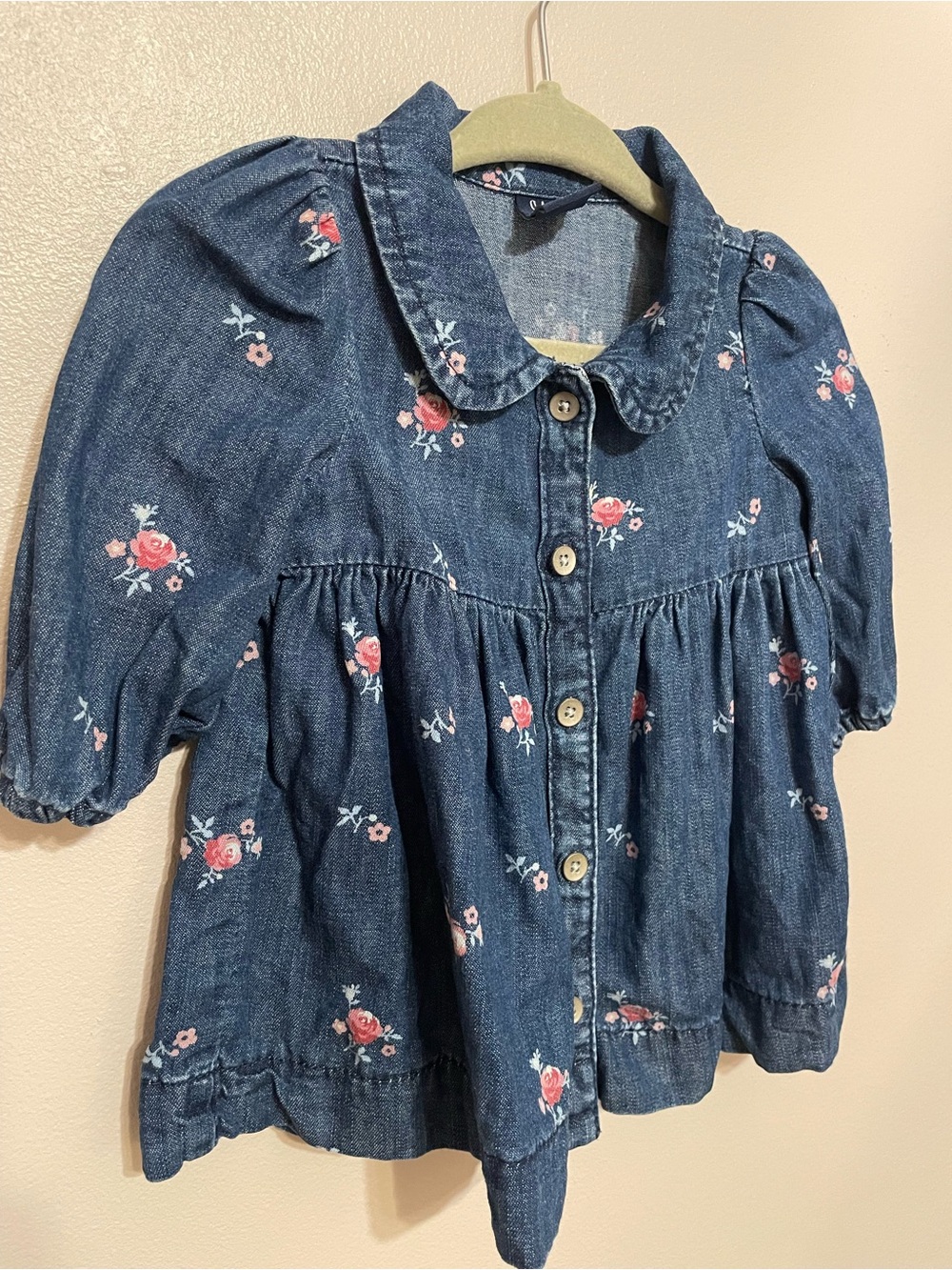 baby GAP Denim Dress with Pink Floral Print